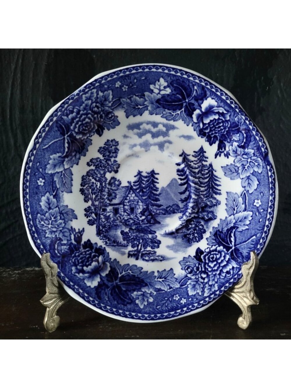 Vintage Landscape Blue By Arabia Of Finland Blue and White Transferware Saucer